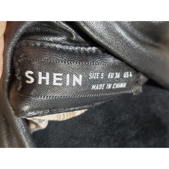 SHEIN Brown Animal Print Faux Leather Collar & Sleeve Button Down Shirt Size 4 - Picture 9 of 13